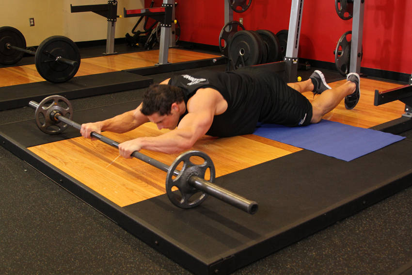 Barbell Ab Rollout - On Knees - ending position