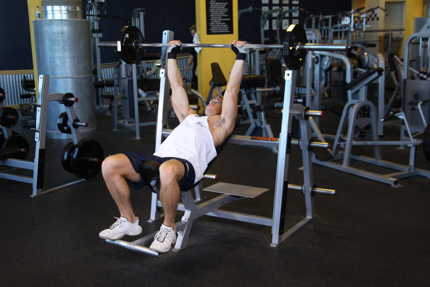 Barbell Incline Shoulder Raise - starting position