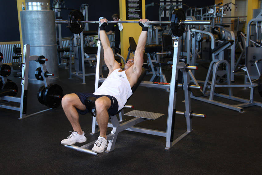 Barbell Incline Shoulder Raise - ending position