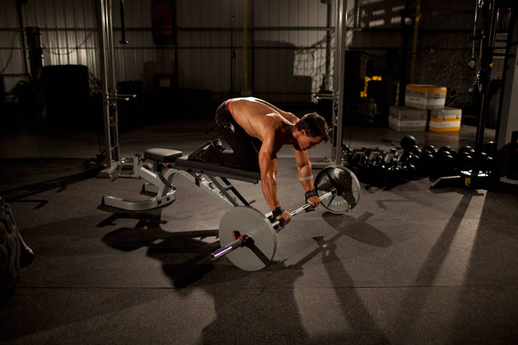 Barbell Rollout from Bench - starting position