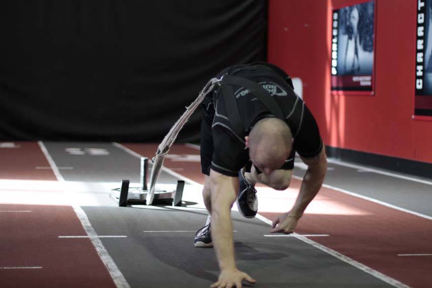 Bear Crawl Sled Drags - ending position