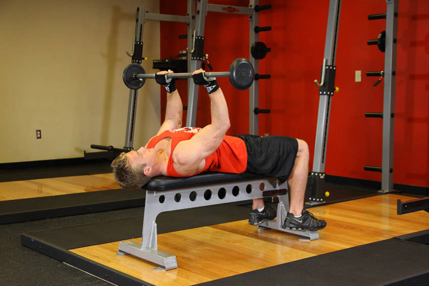 Bent-Arm Barbell Pullover - ending position