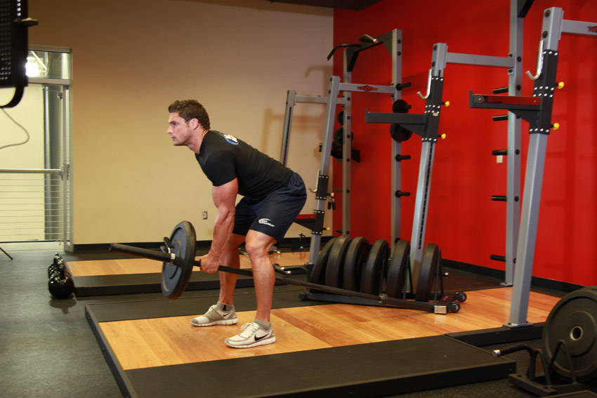 Bent Over One-Arm Long Bar Row - starting position