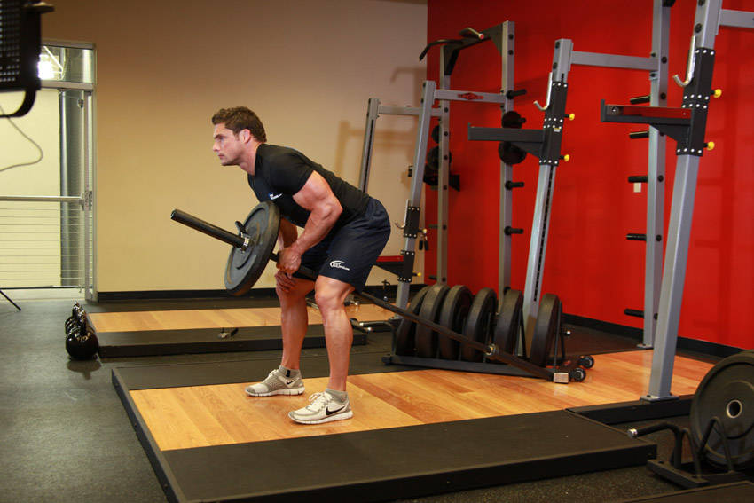 Bent Over One-Arm Long Bar Row - ending position