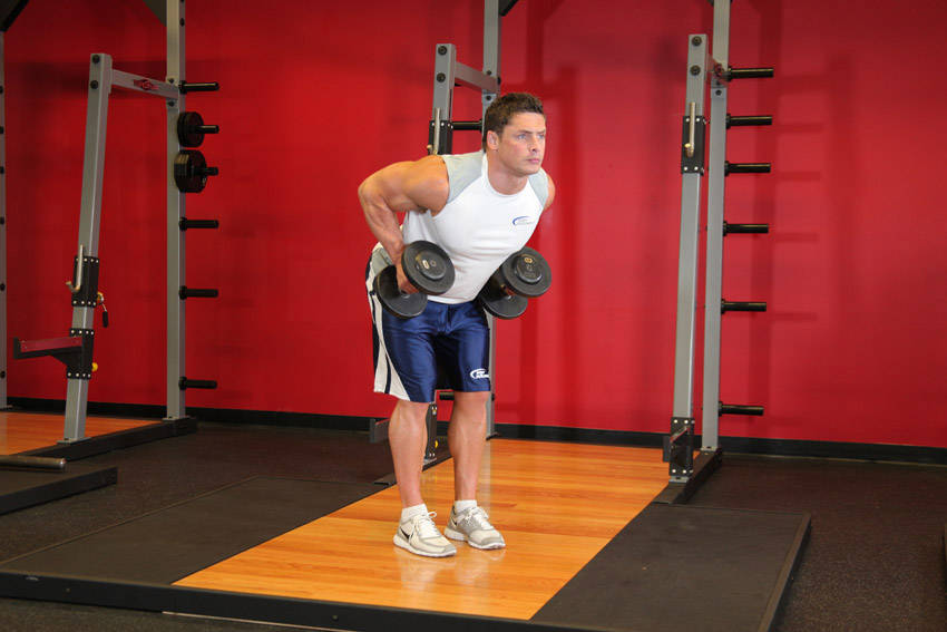 Bent Over Two-Dumbbell Row With Palms In - ending position