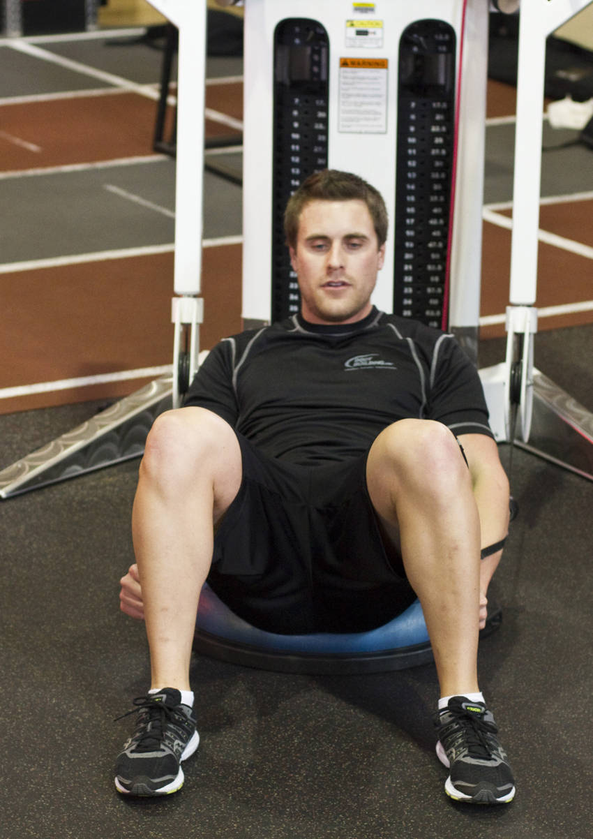 Bosu Ball Cable Crunch With Side Bends - starting position