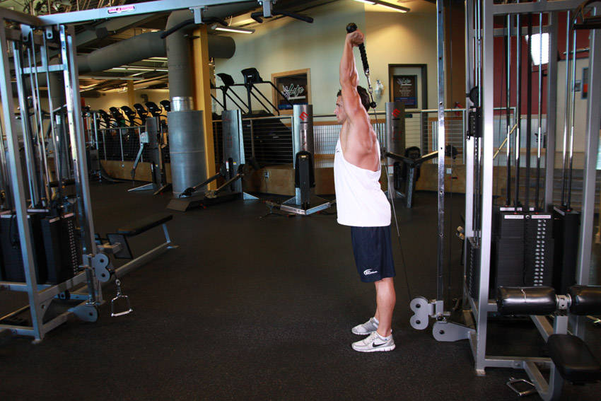 Cable Rope Overhead Triceps Extension - ending position