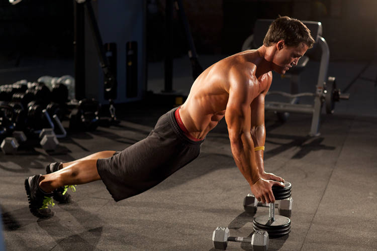 Close-Grip Push-Up off of a Dumbbell - starting position