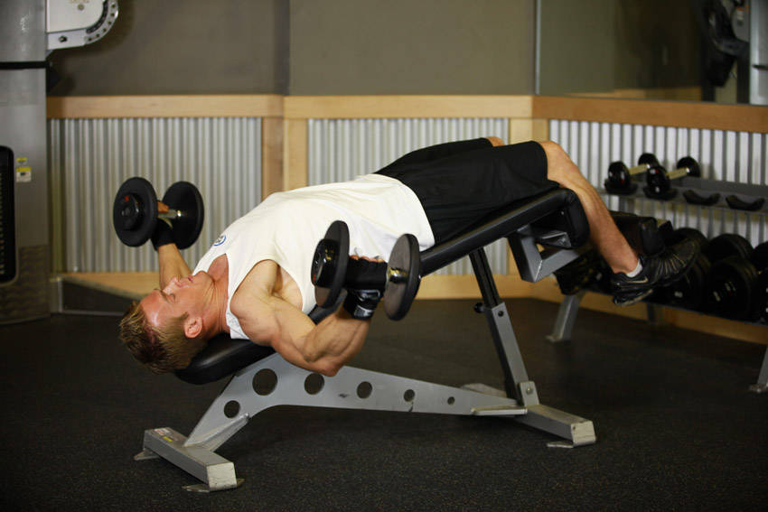Decline Dumbbell Flyes - ending position