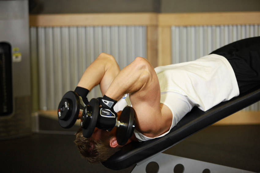 Decline Dumbbell Triceps Extension - ending position