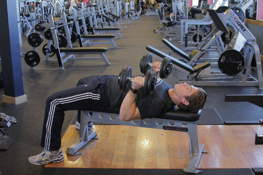 Dumbbell Bench Press with Neutral Grip - ending position