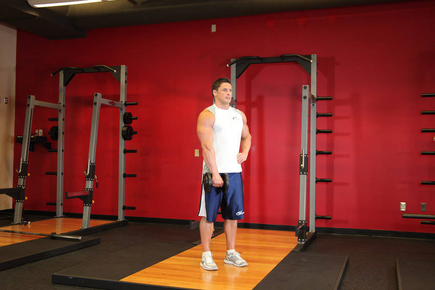 Dumbbell One-Arm Upright Row - ending position