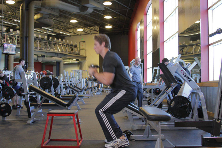 Dumbbell Seated Box Jump - ending position
