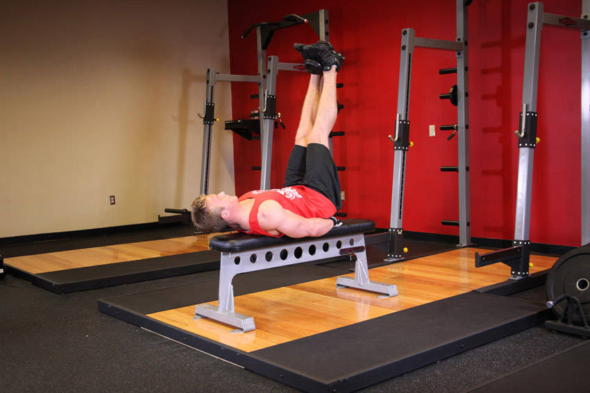 Flat Bench Lying Leg Raise - ending position