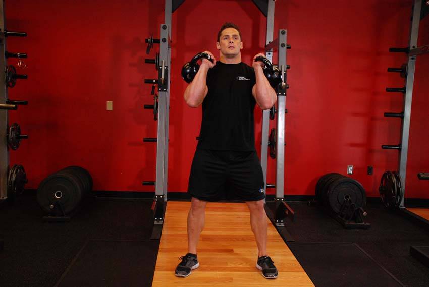 Front Squats With Two Kettlebells - starting position