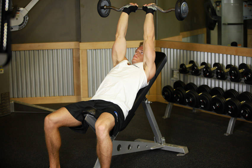 Incline Barbell Triceps Extension - ending position