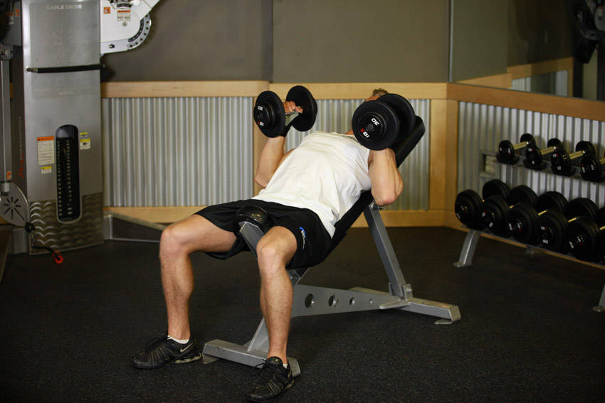 Incline Dumbbell Bench With Palms Facing In - ending position