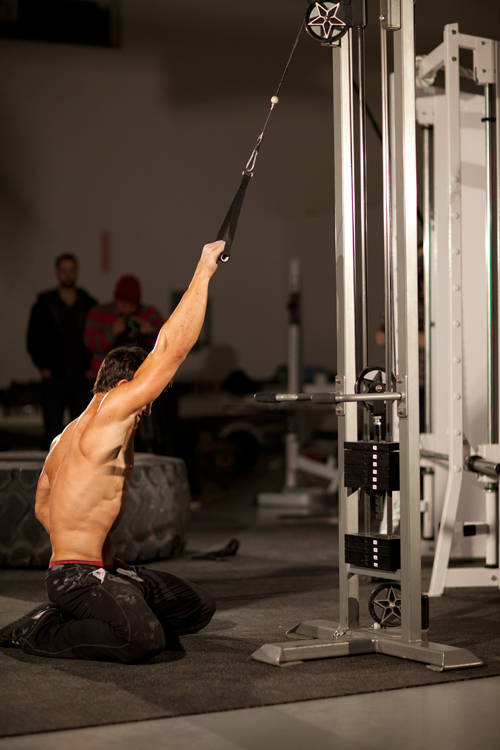 Kneeling Single-Arm High Pulley Row - starting position
