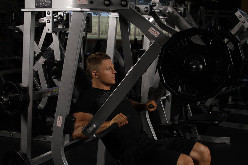 Leverage Decline Chest Press - starting position