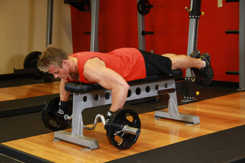 Lying Cambered Barbell Row - starting position