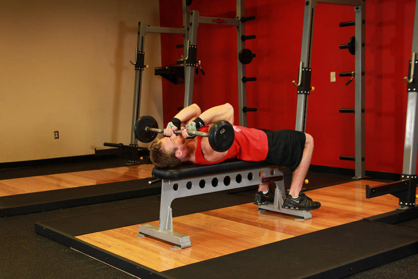 Lying Close-Grip Barbell Triceps Press To Chin - ending position