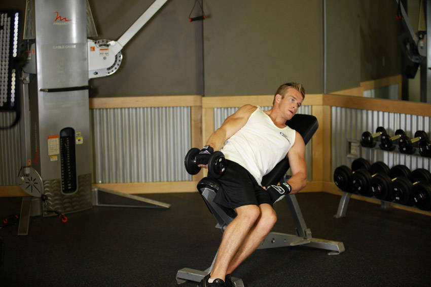 One-Arm Incline Lateral Raise - starting position