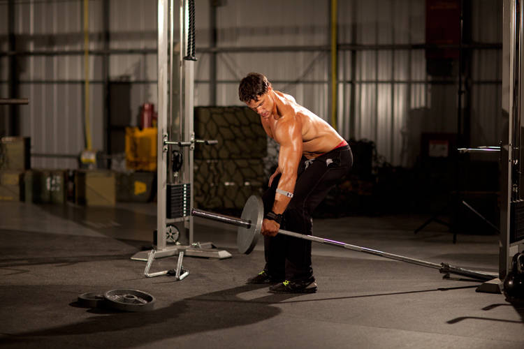 One-Arm Long Bar Row - starting position