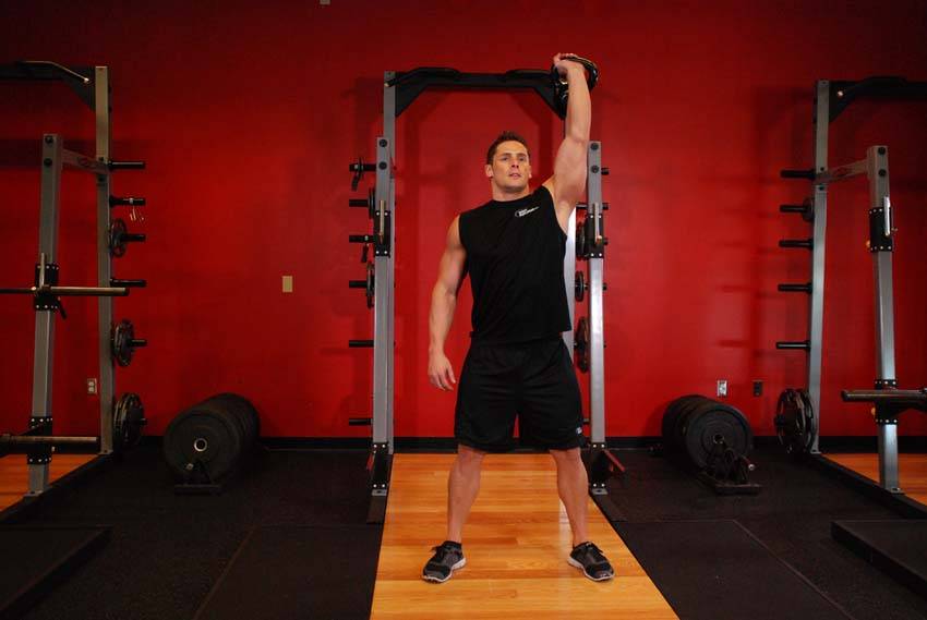 One-Arm Overhead Kettlebell Squats - starting position