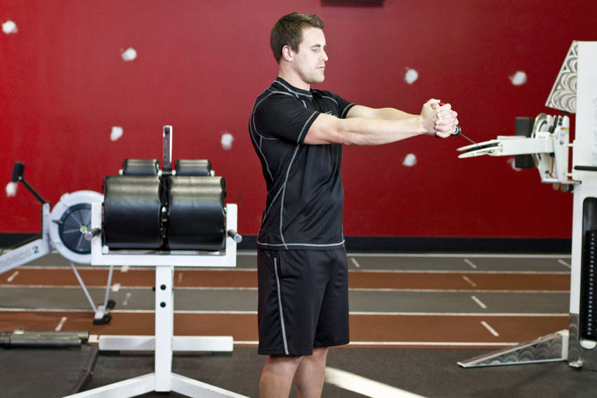 Pallof Press With Rotation - ending position