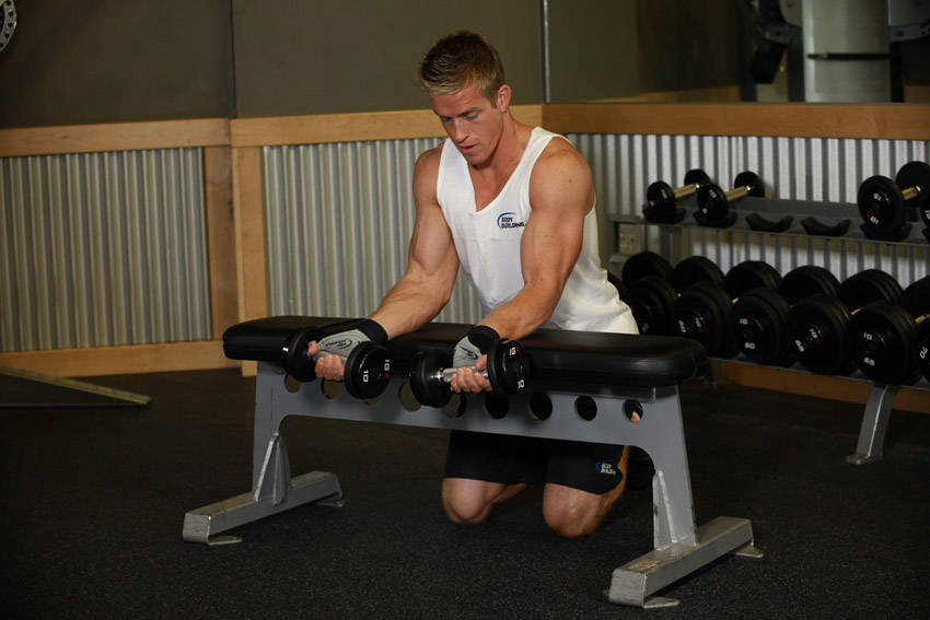 Palms-Up Dumbbell Wrist Curl Over A Bench - starting position