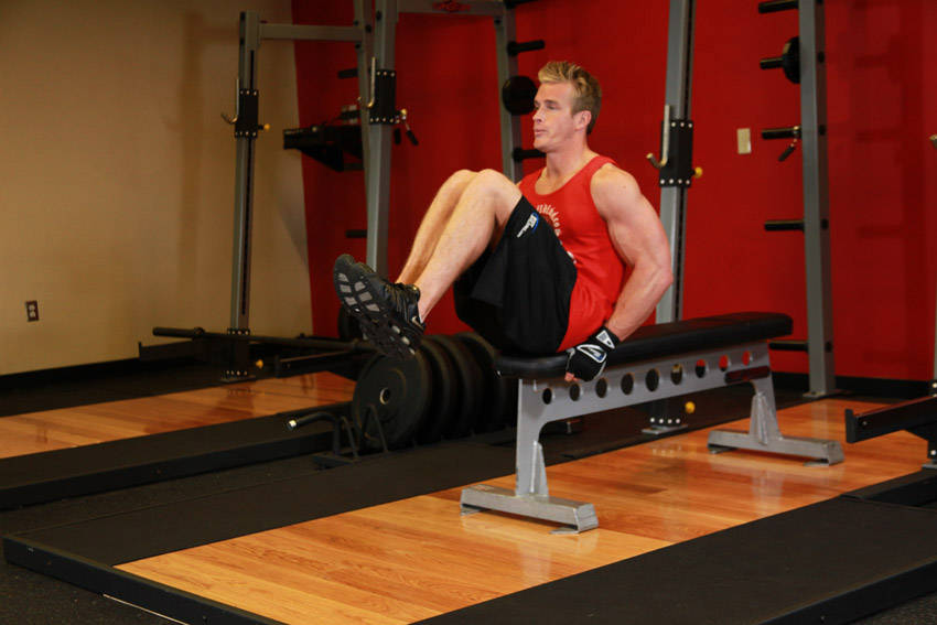 Seated Flat Bench Leg Pull-In - ending position