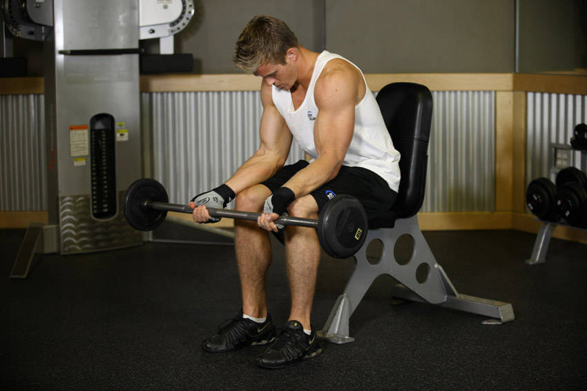 Seated Palm-Up Barbell Wrist Curl - starting position