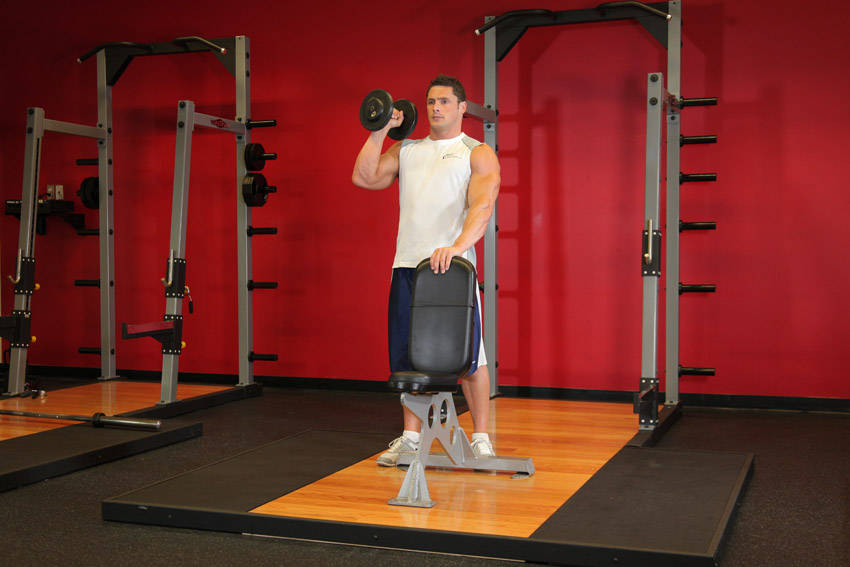 Standing Palm-In One-Arm Dumbbell Press - starting position