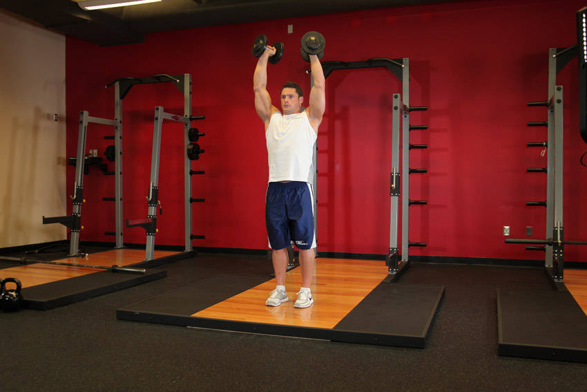 Standing Palms-In Dumbbell Press - starting position