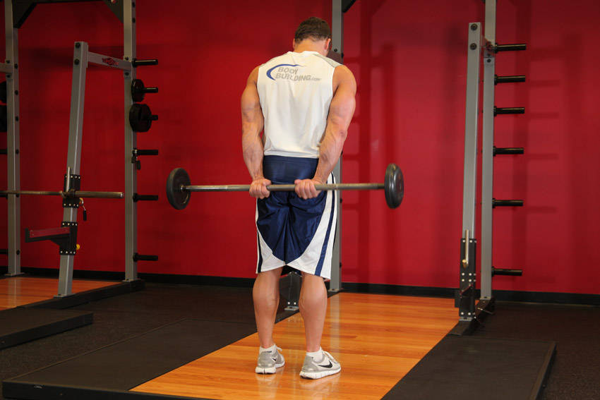 Standing Palms-Up Barbell Behind The Back Wrist Curl - starting position