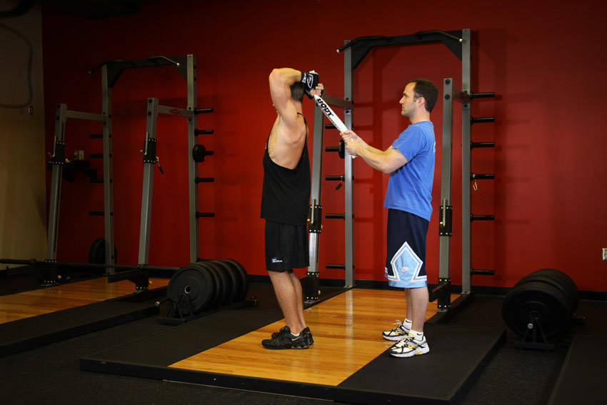 Standing Towel Triceps Extension - starting position