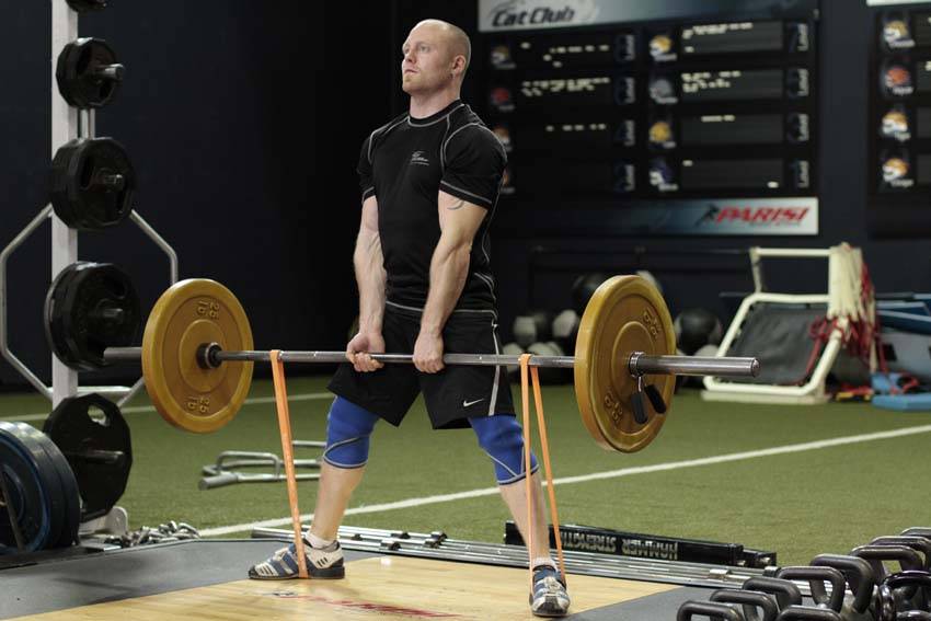 Sumo Deadlift with Bands - ending position